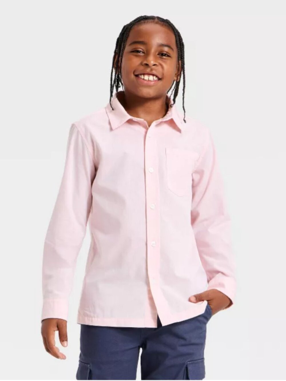NWT Cat & Jack Boys Medium Size 8 Long-Sleeve Button-Down Shirt Pink